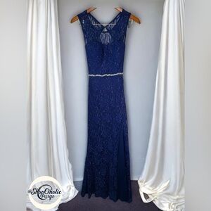 Jodi Kristopher Blue Lace Gown Size 5 Dress sleeveless long lace